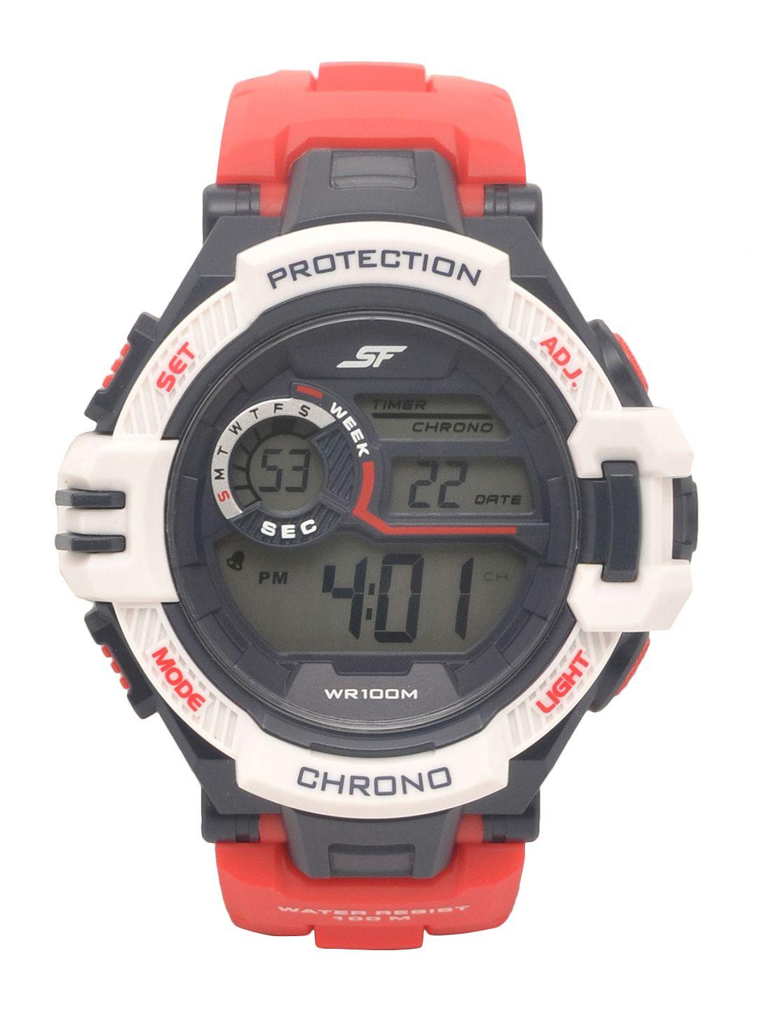 sonata men red & grey digital watch 77075pp01