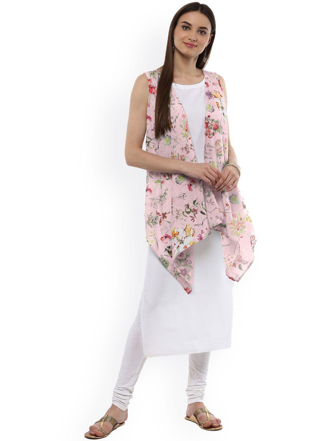 ahalyaa women white & pink solid straight kurta