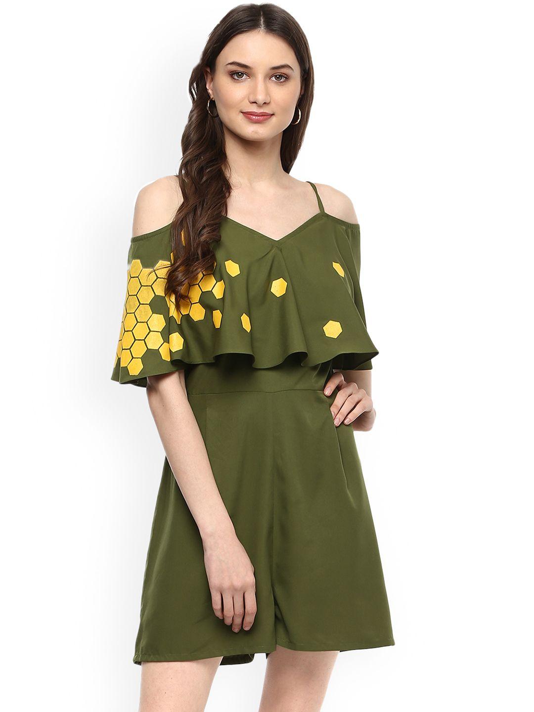 mabish by sonal jain green printed playsuit