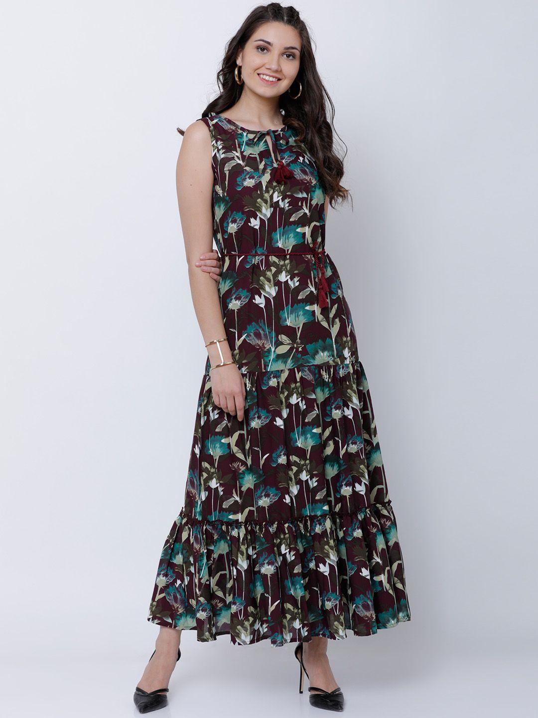 tokyo talkies women brown printed maxi dress