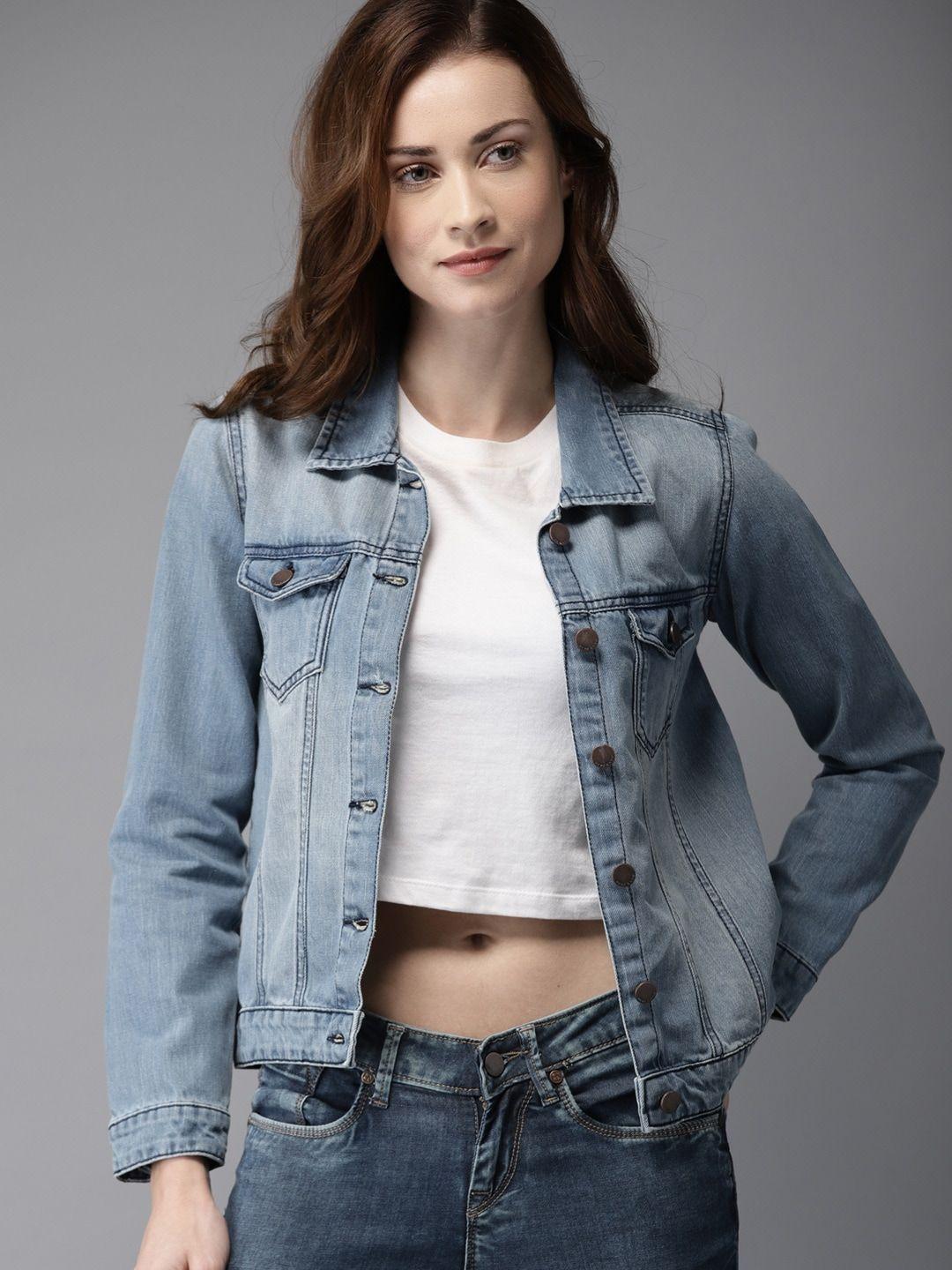 here&now women blue solid denim jacket