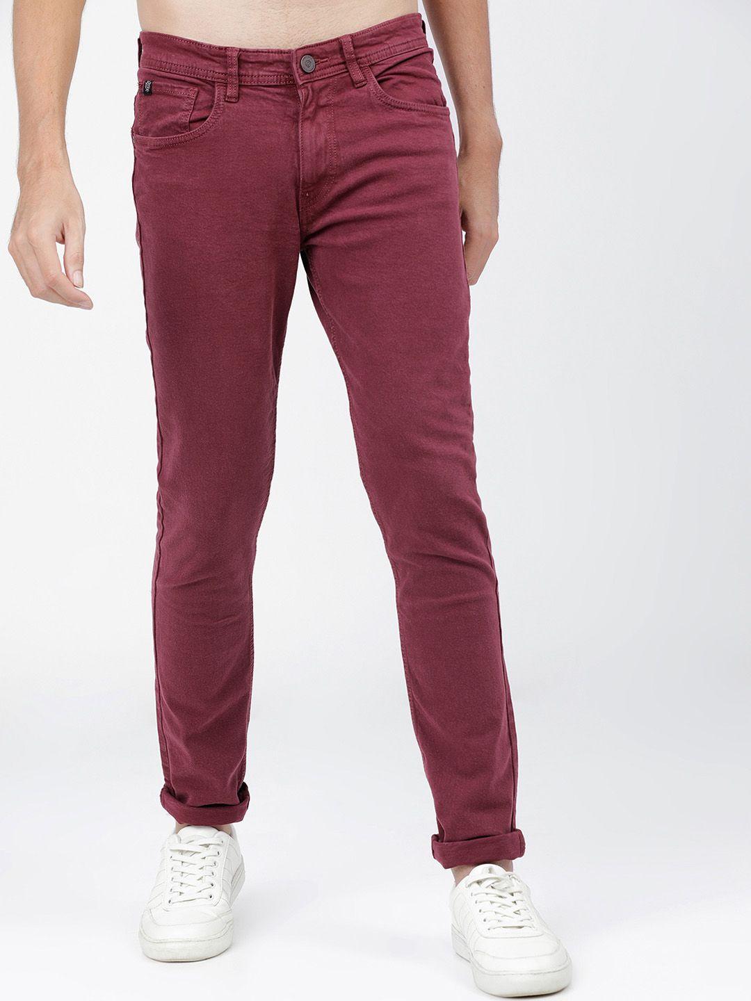 locomotive men maroon slim fit mid-rise clean look stretchable jeans