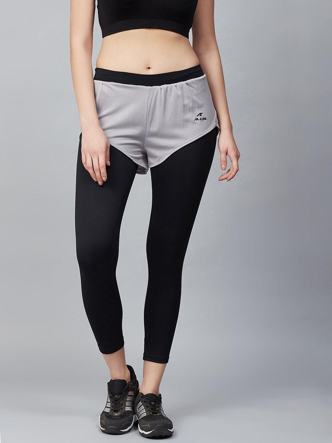 alcis women black & grey colourblocked cropped running tights