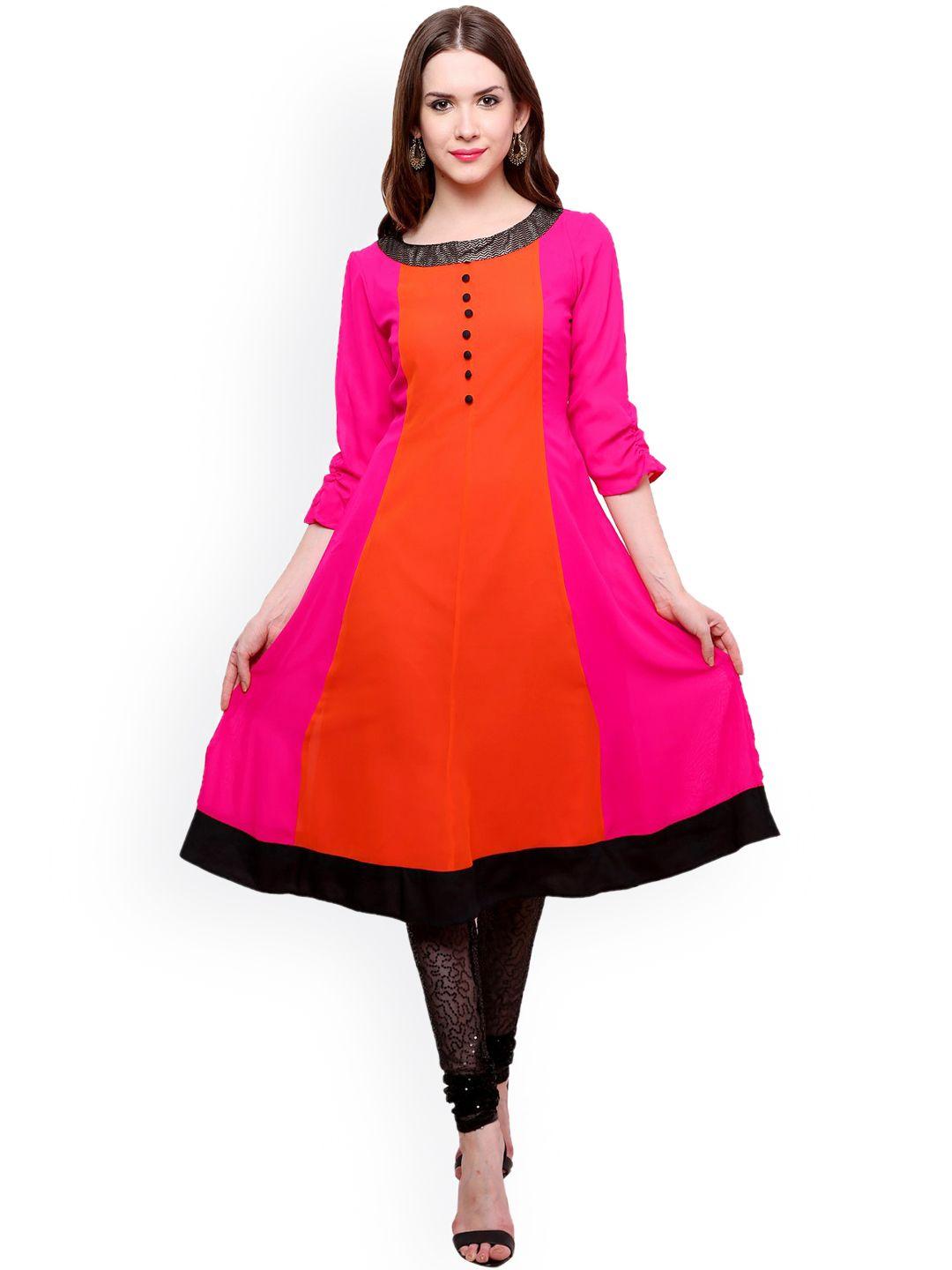 pannkh orange & pink anarkali kurta