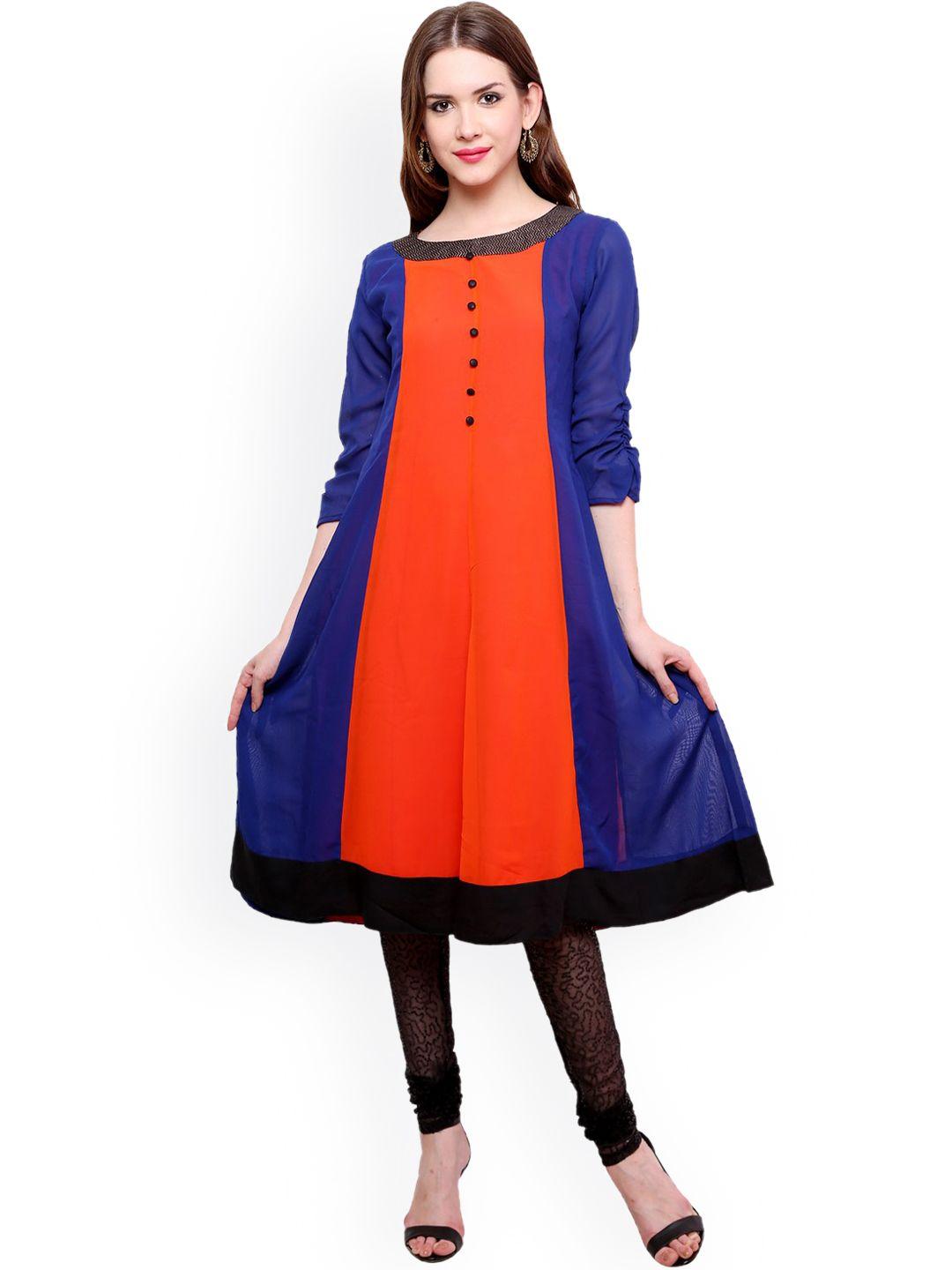 pannkh blue & orange georgette anarkali kurta