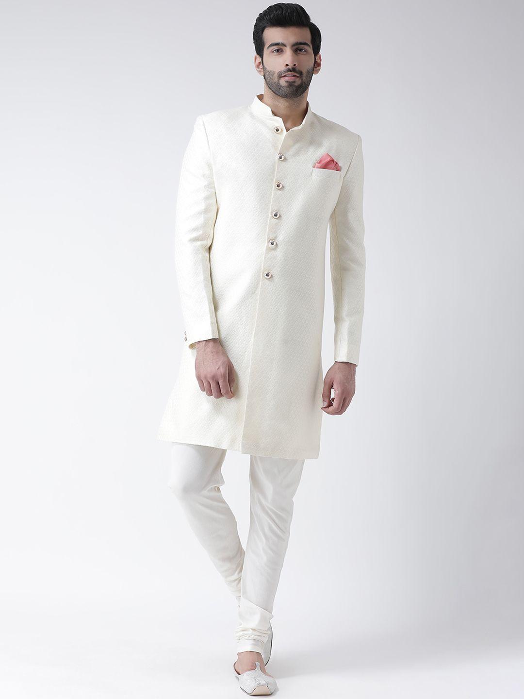 kisah men white woven design sherwani