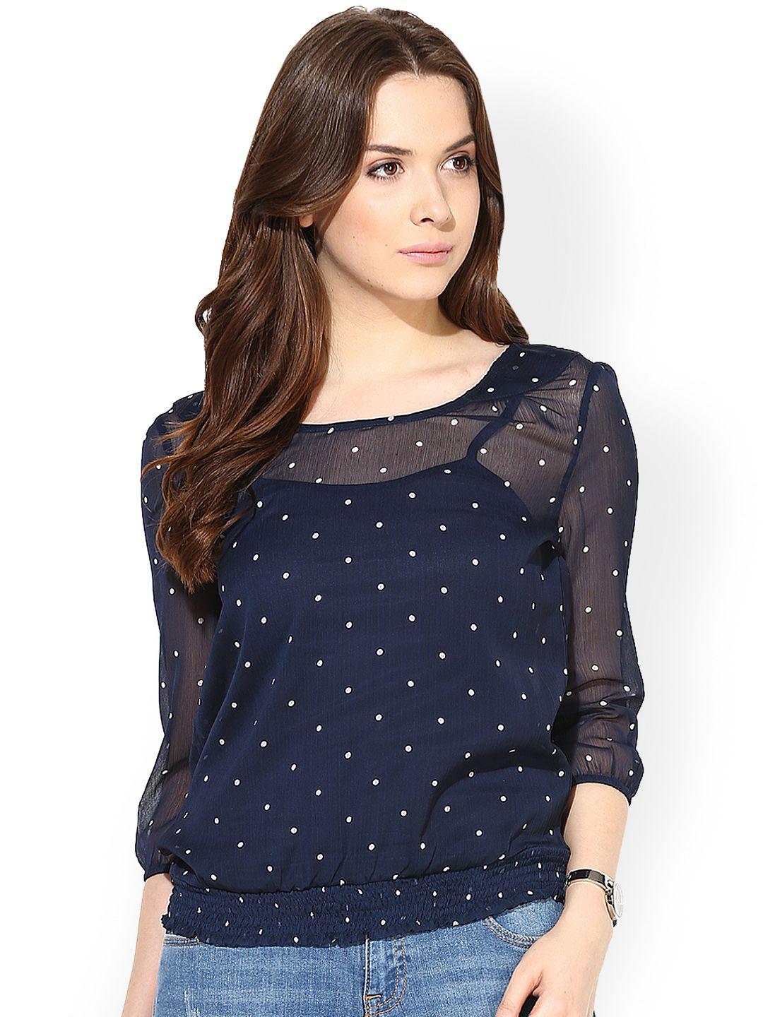 harpa navy polka dot print top