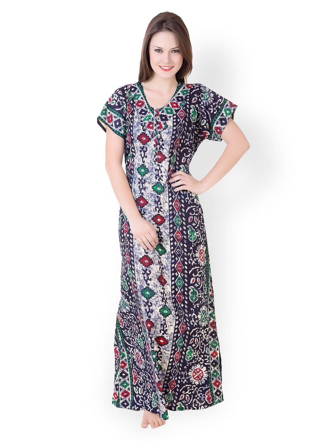 masha white & navy printed maxi nightdress nt52-180