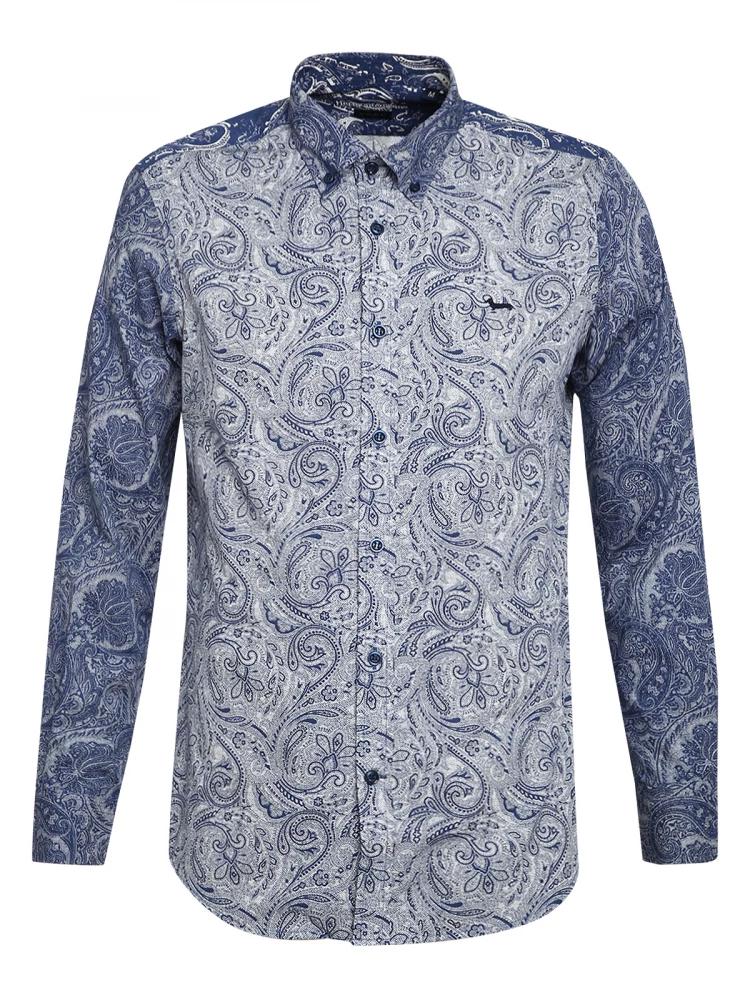 navy blue printed collar shirt