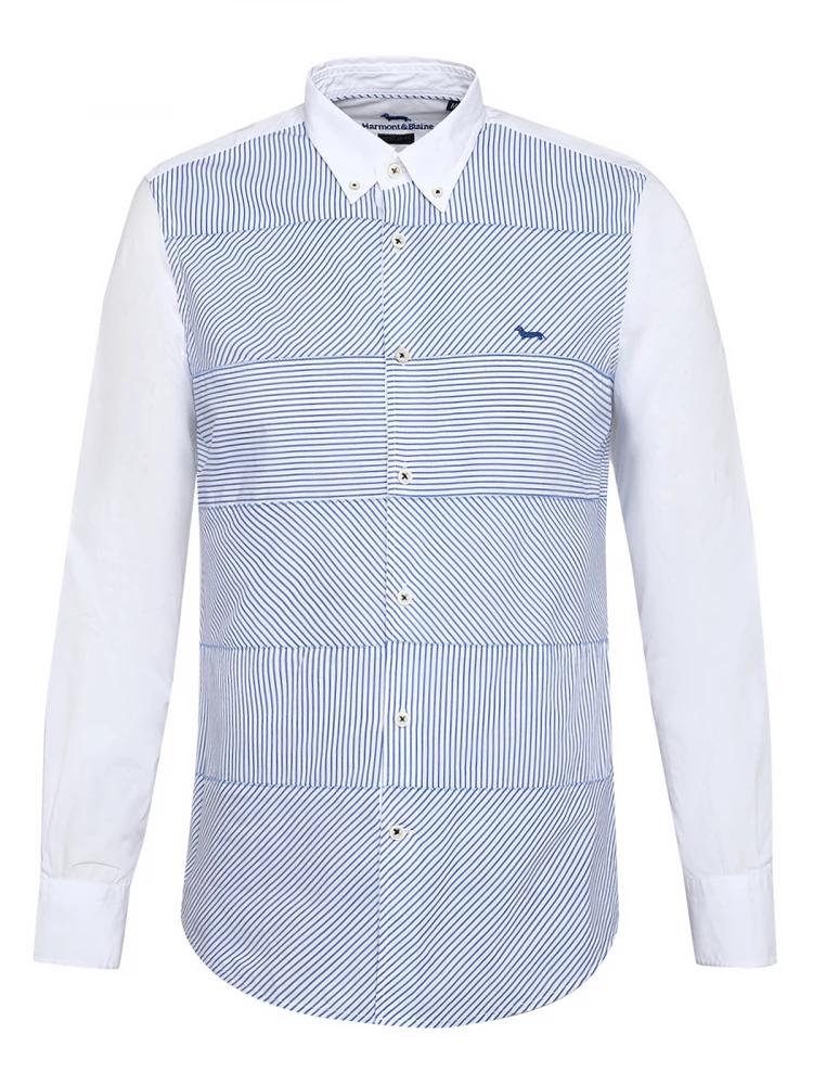 blue striped collar shirt