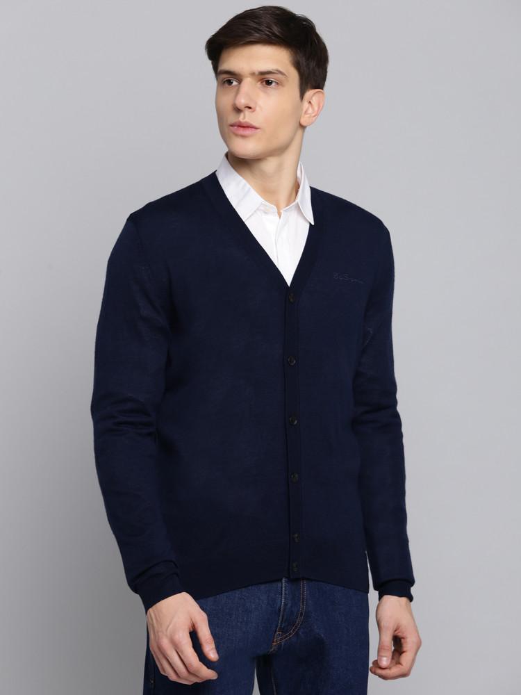 navy blue solid v neck sweater