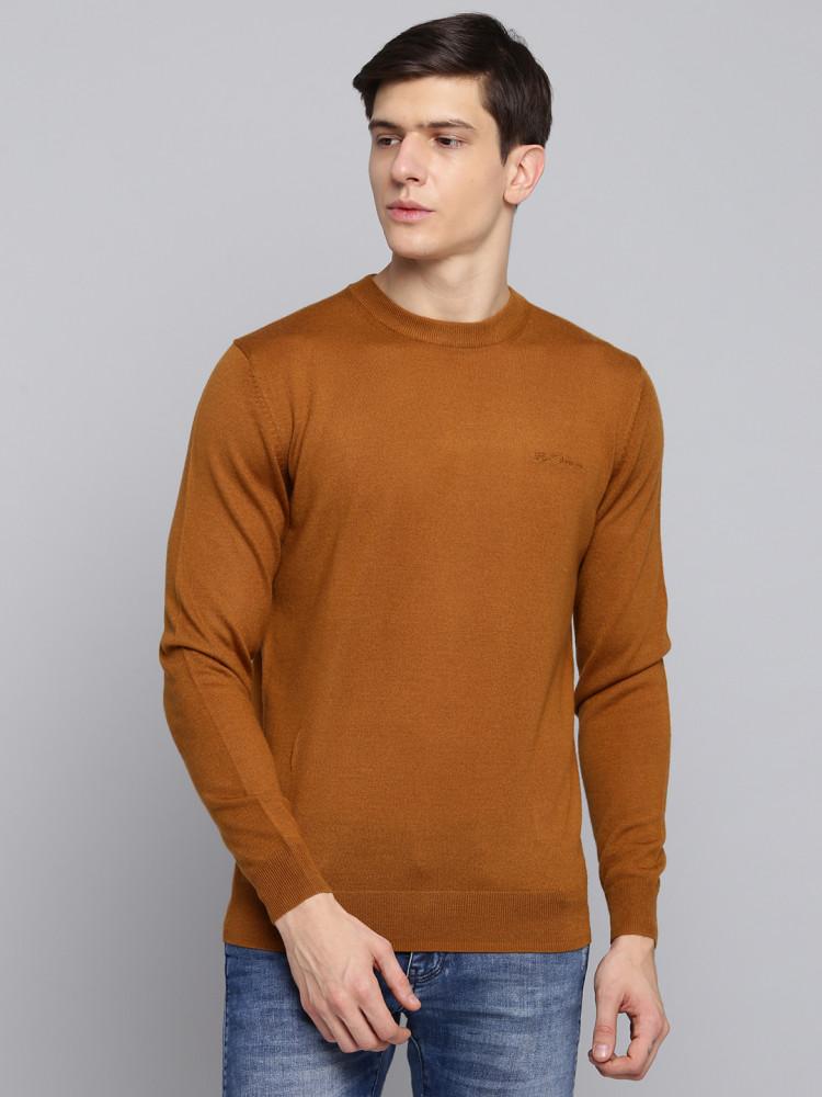 gold solid round neck sweater