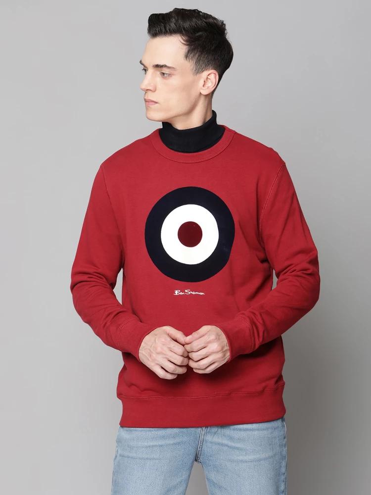 red printed crew neck sweatshirt