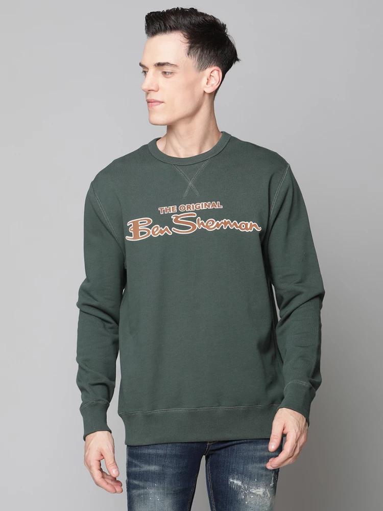 green printed crew neck sweatshirt