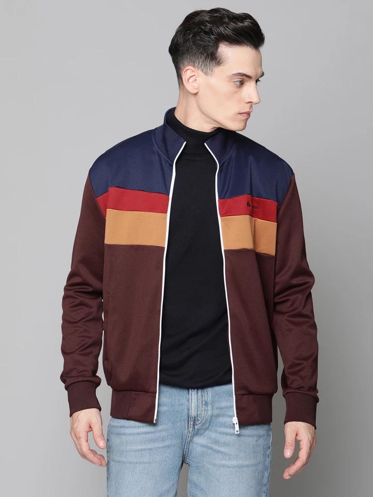 maroon colour blocked crew neck sweatshirt