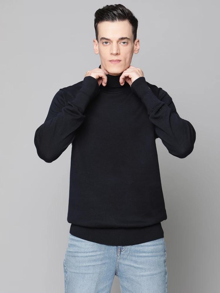 navy blue solid turtle neck sweater