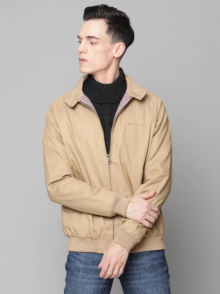 beige solid collar jacket