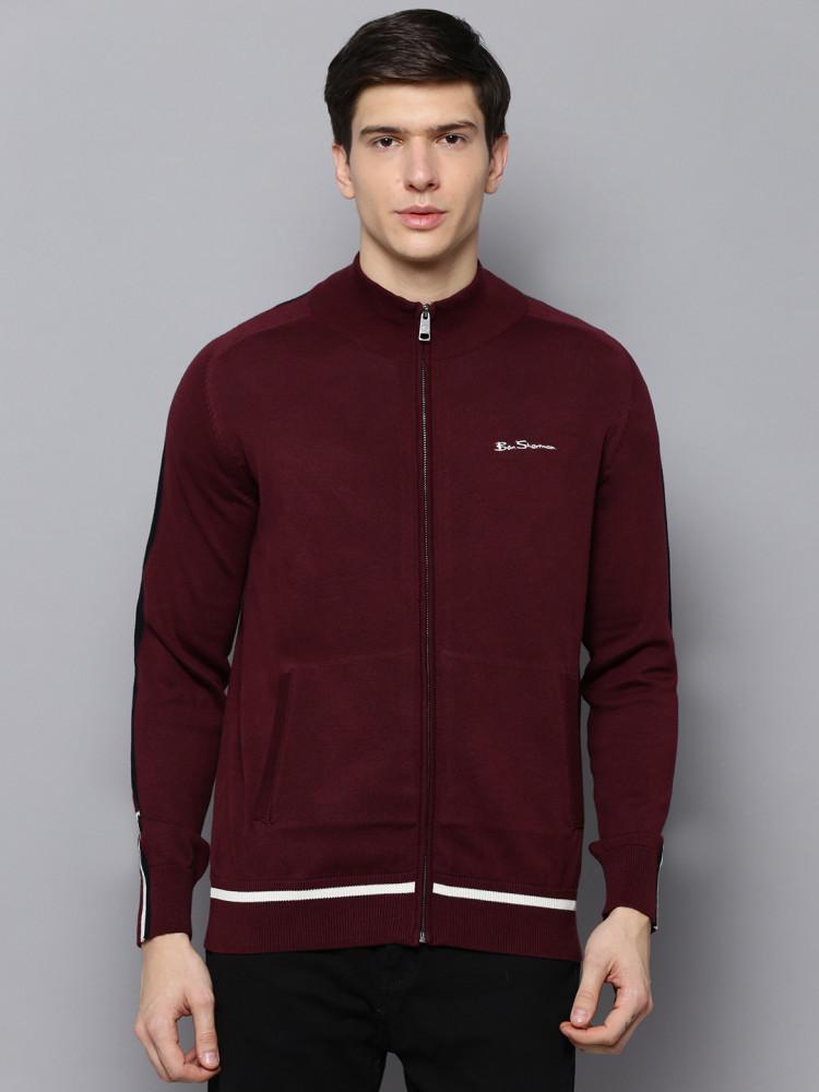 maroon solid high neck sweater