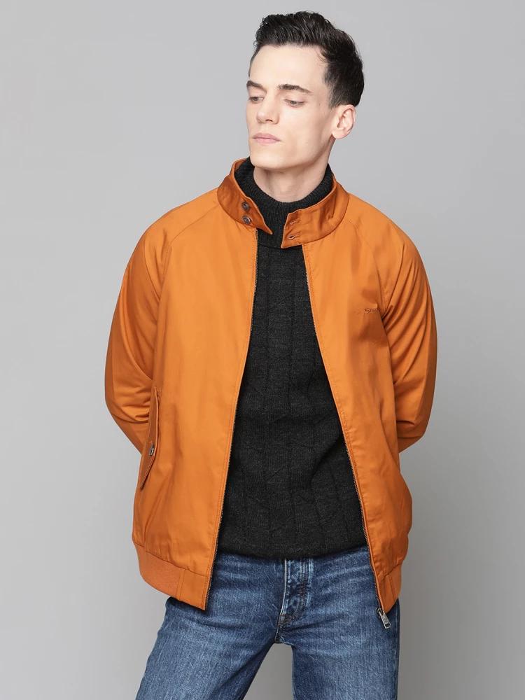 orange solid collar jacket