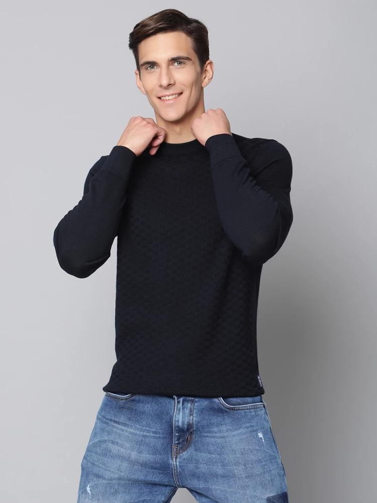 navy blue solid crew neck sweater