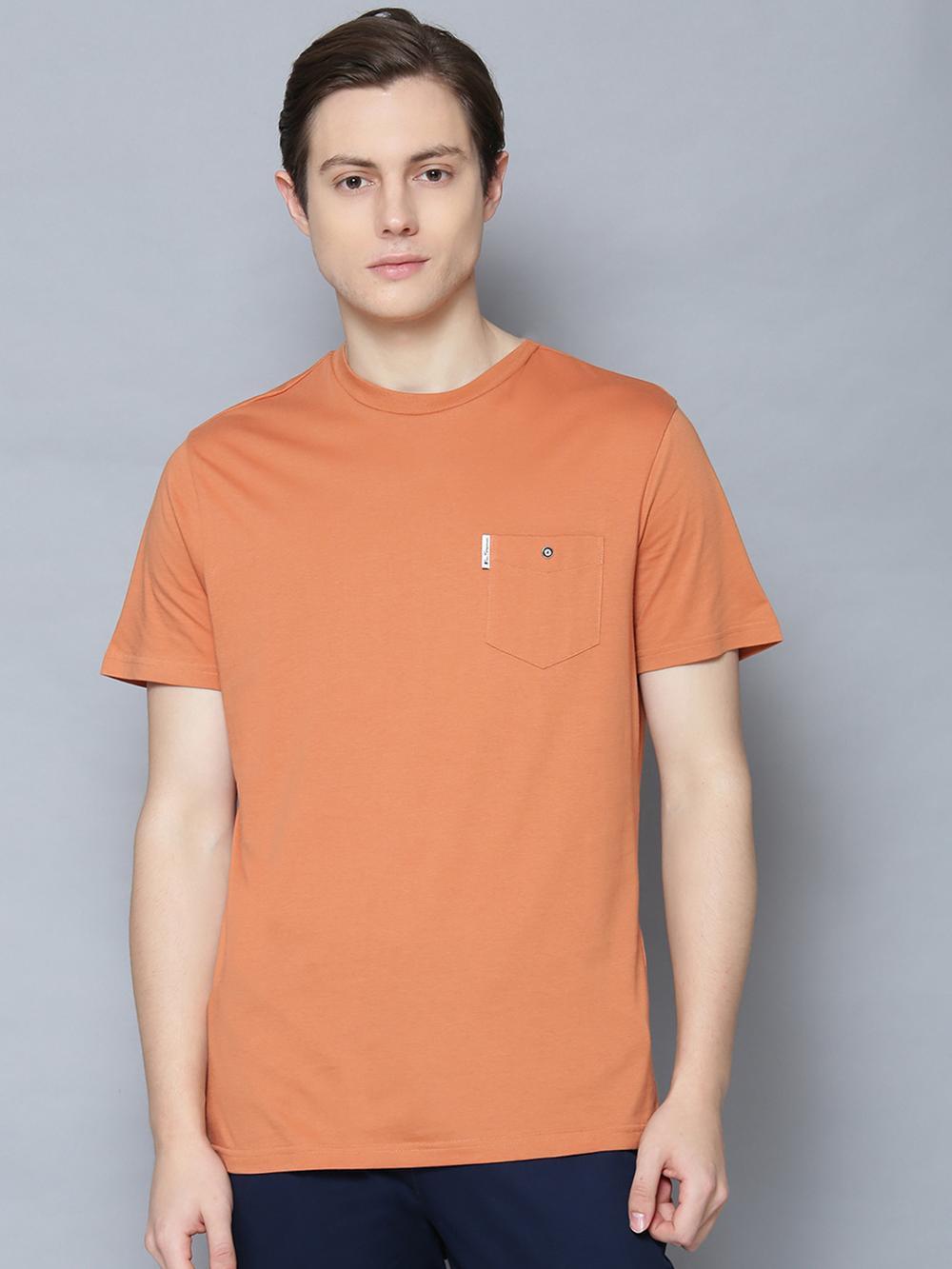 orange solid round neck t-shirt