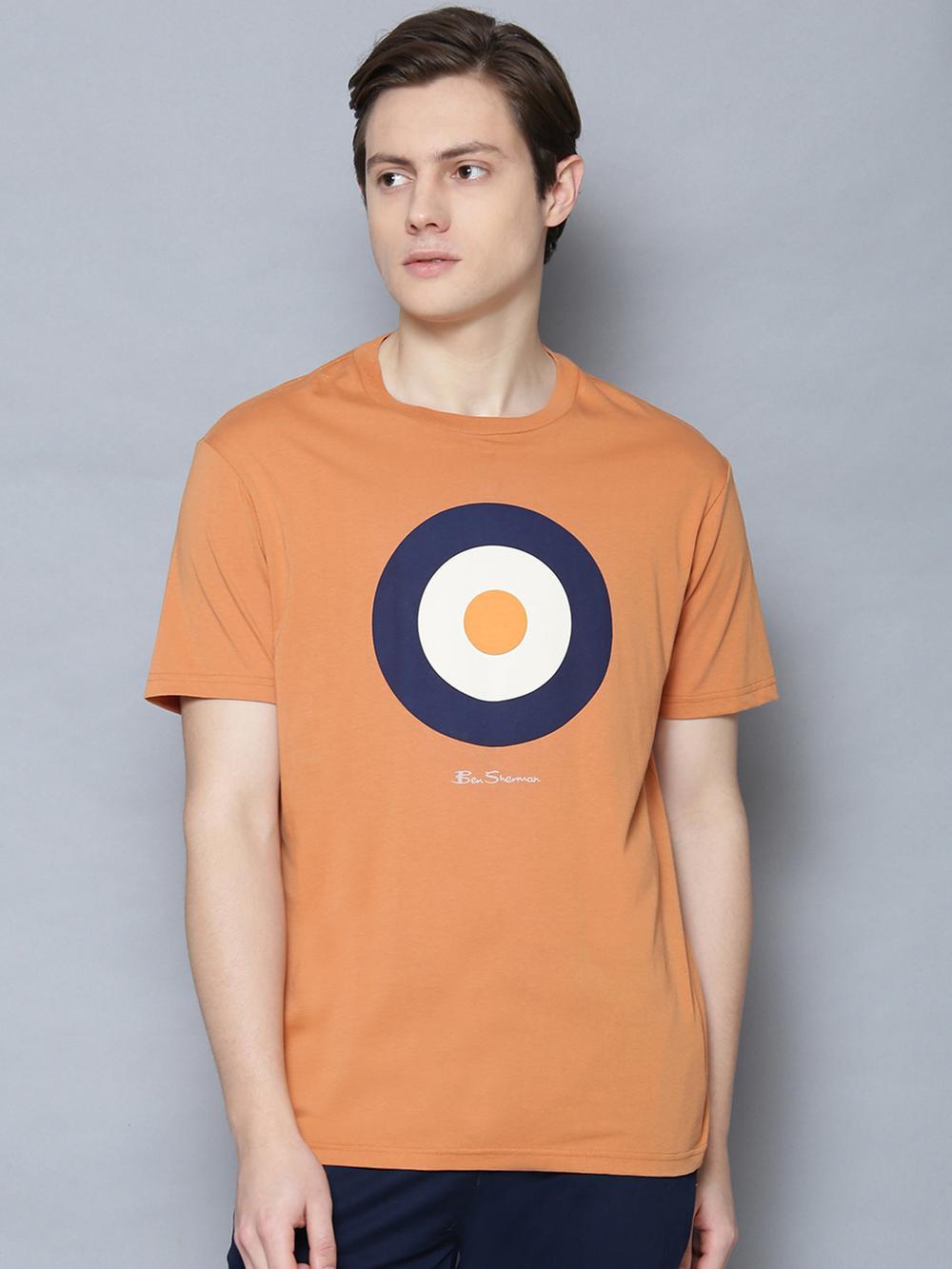 orange printed round neck t-shirt