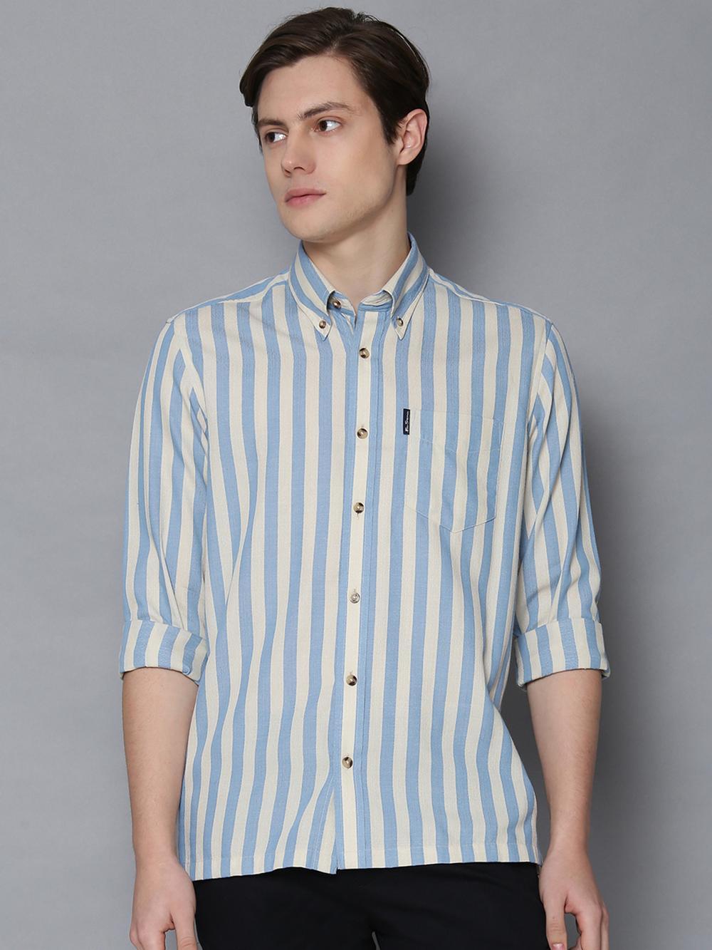 blue striped button down shirt