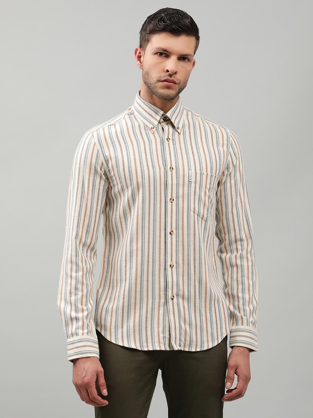 multi striped button down shirt