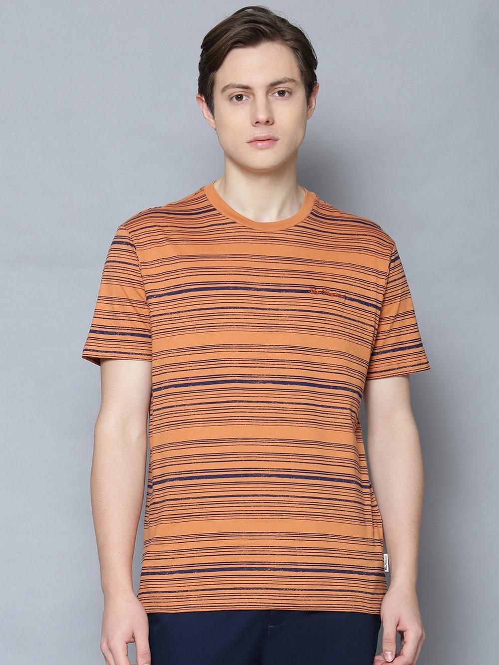 orange striped round neck t-shirt