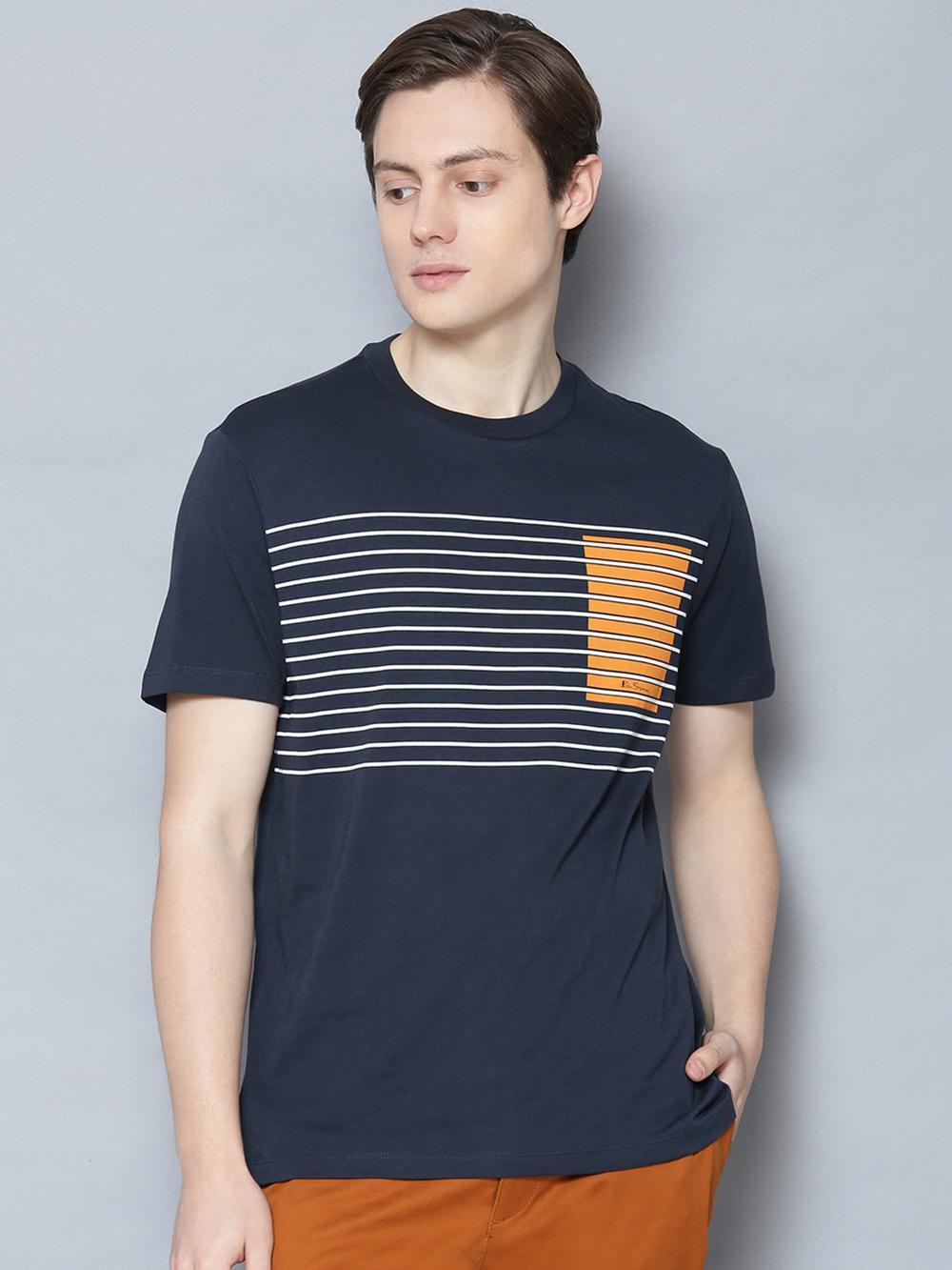 dark navy striped round neck t-shirt