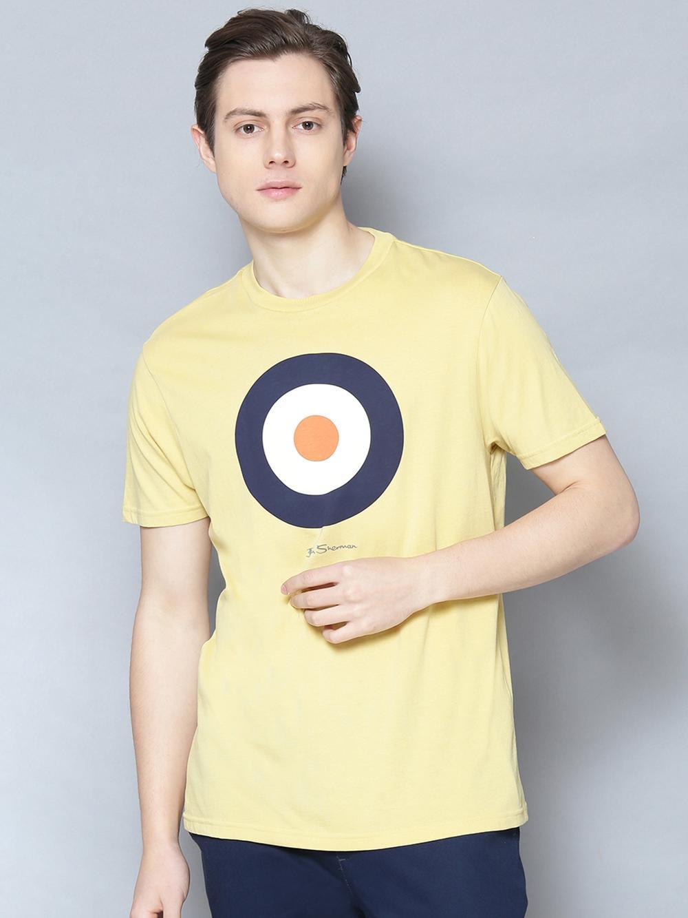 yellow printed round neck t-shirt