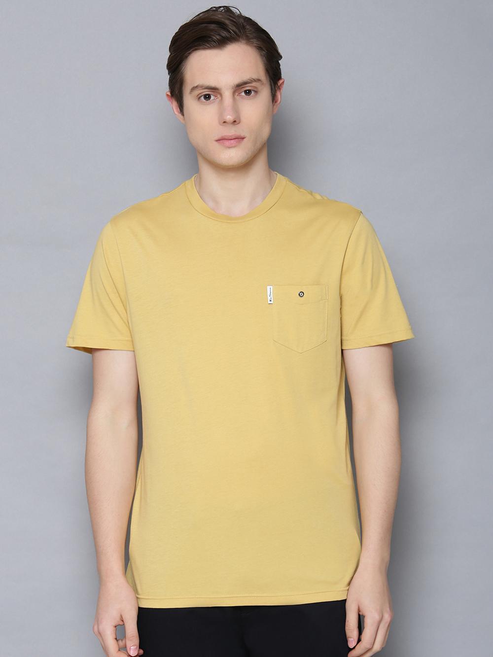 yellow solid round neck t-shirt