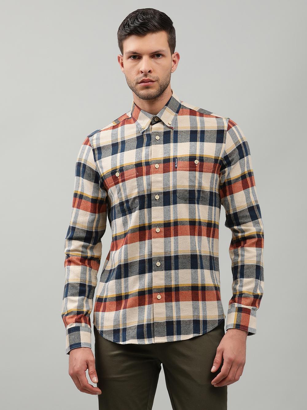 multi checked button down shirt