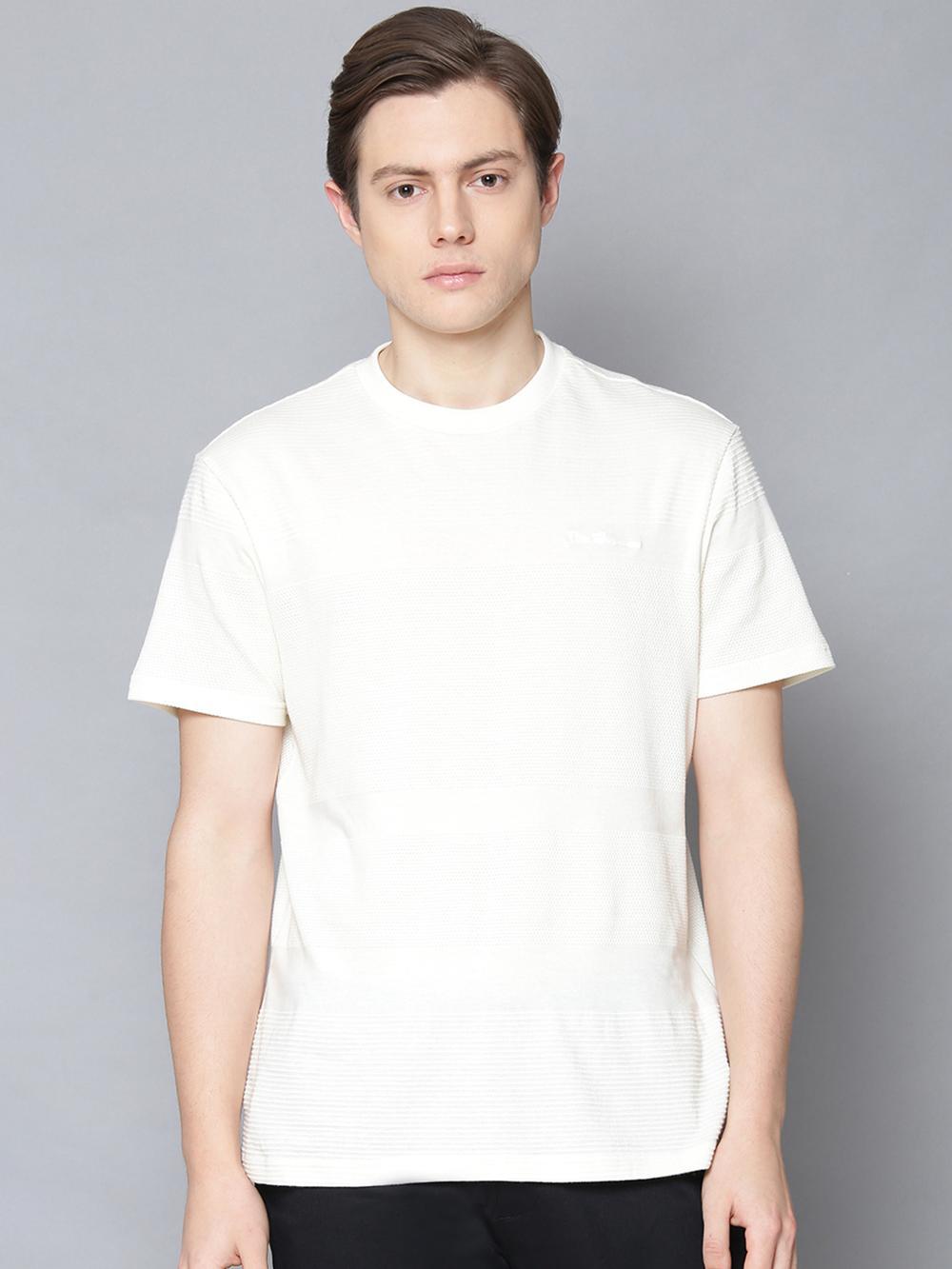 off white solid round neck t-shirt