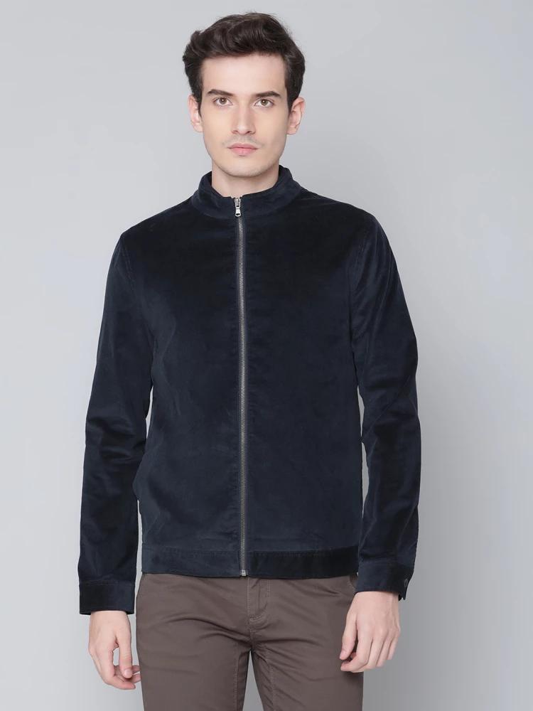 navy blue slim fit solid jacket