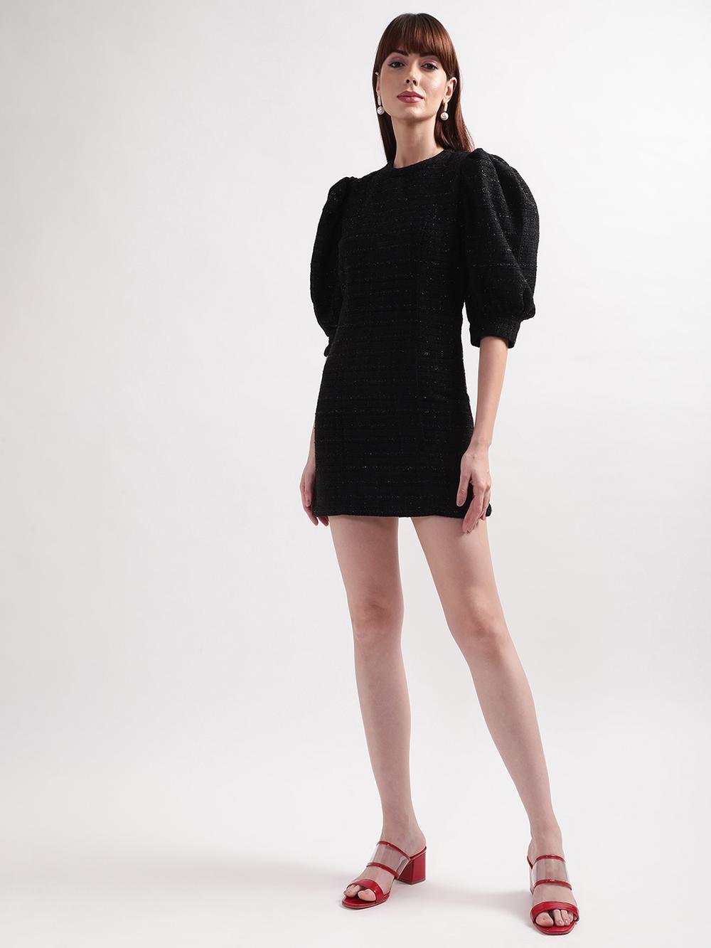 black solid band collar dress