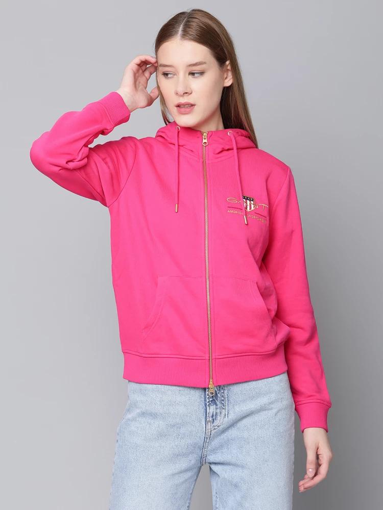 pink solid hooded sweatshirt