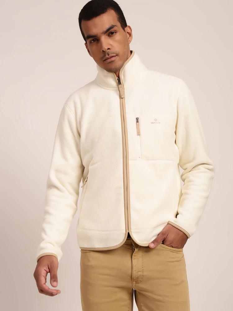 cream solid high neck jacket