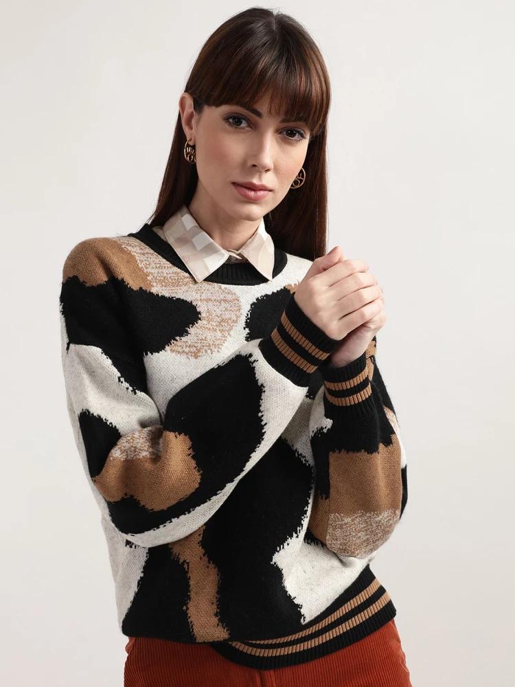 multi solid round neck sweater