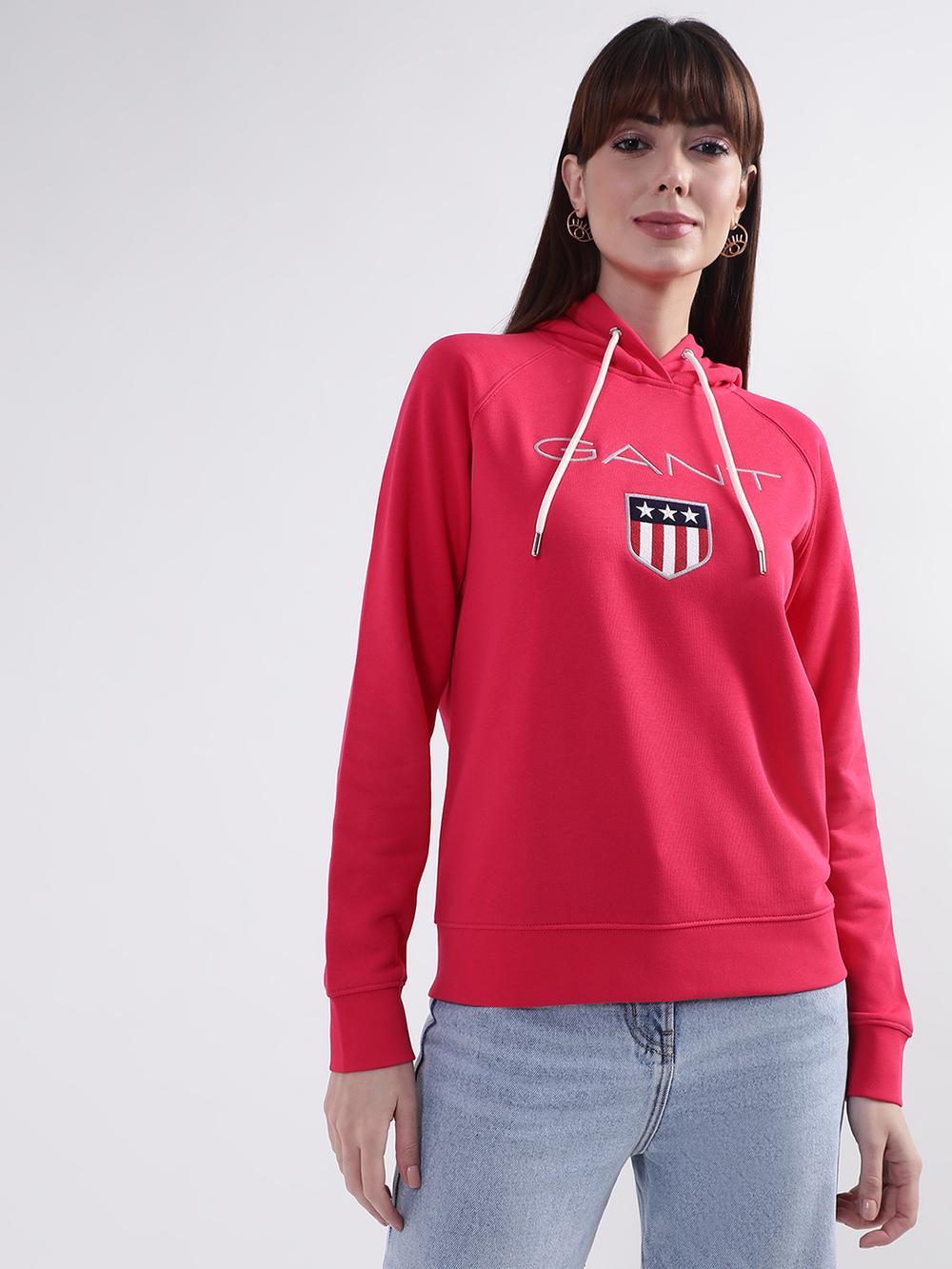 pink solid hooded sweatshirt