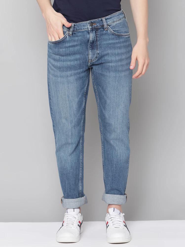 blue faded regular fit jeans