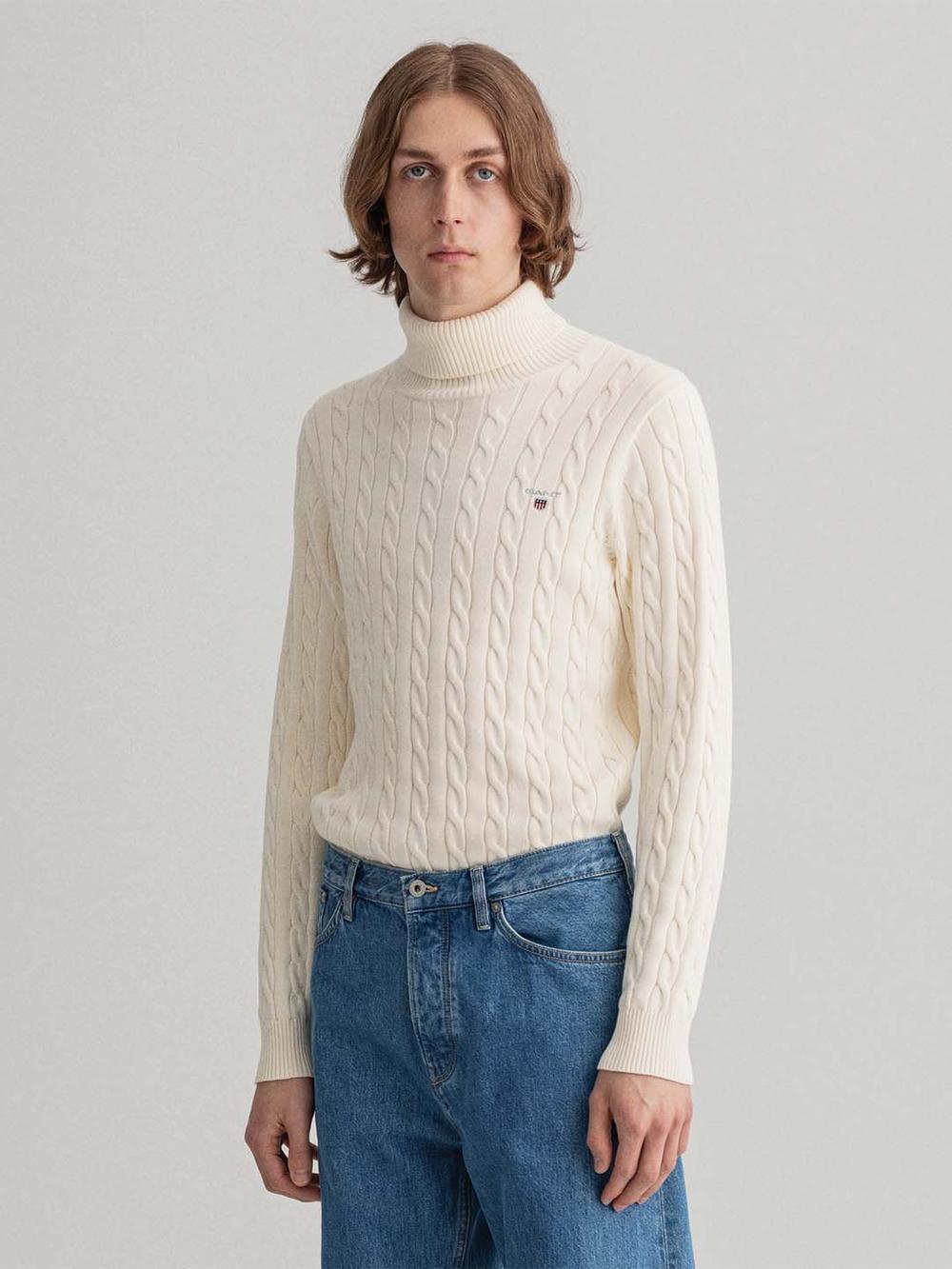 cream solid high neck sweater