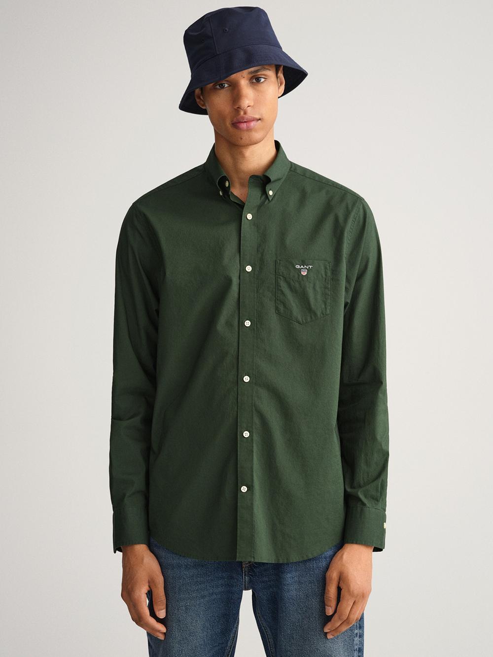 green solid collar shirt