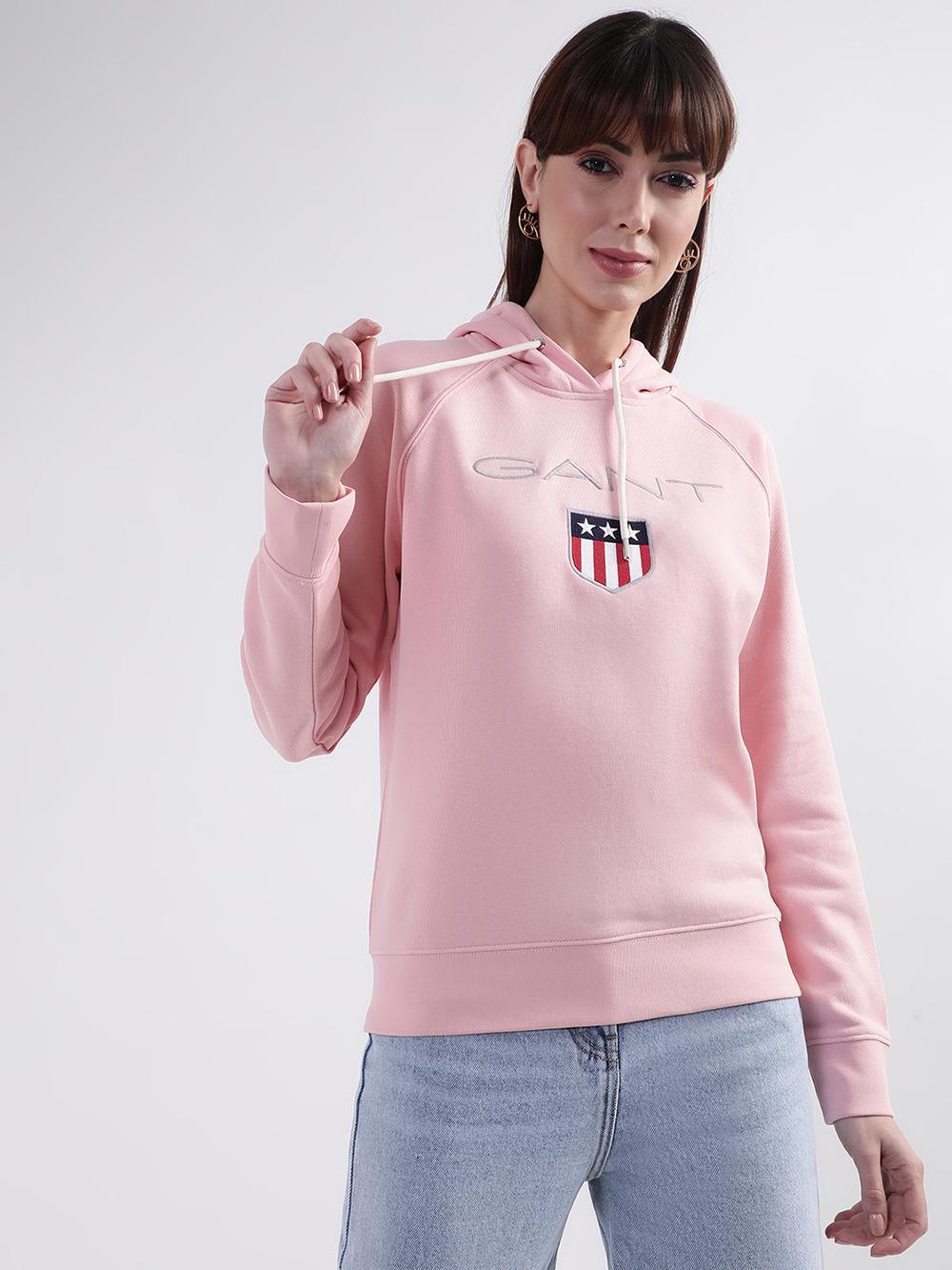 pink solid hooded sweatshirt