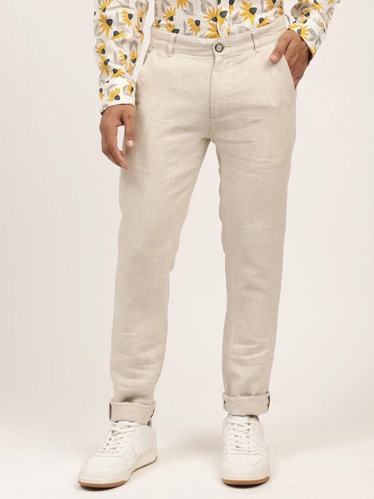 beige solid regular fit trouser