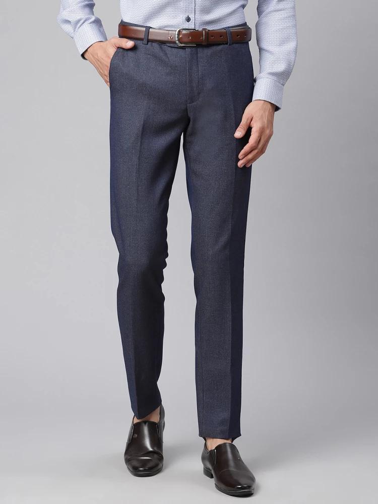 navy blue solid slim fit trouser