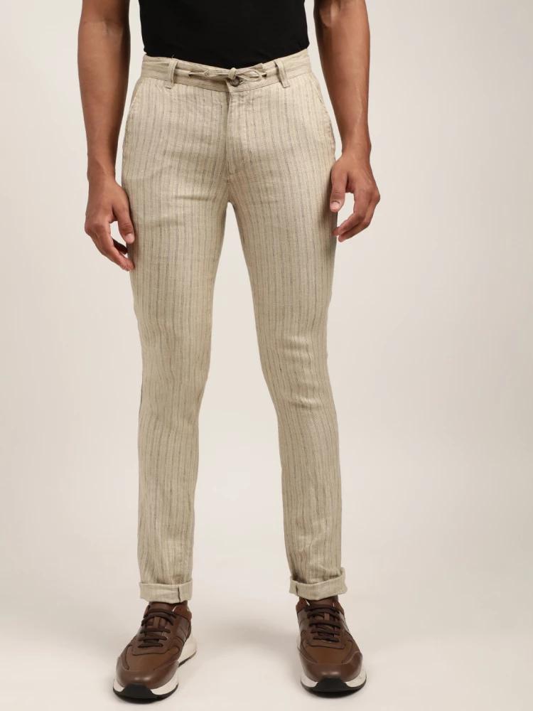 beige solid regular fit trouser