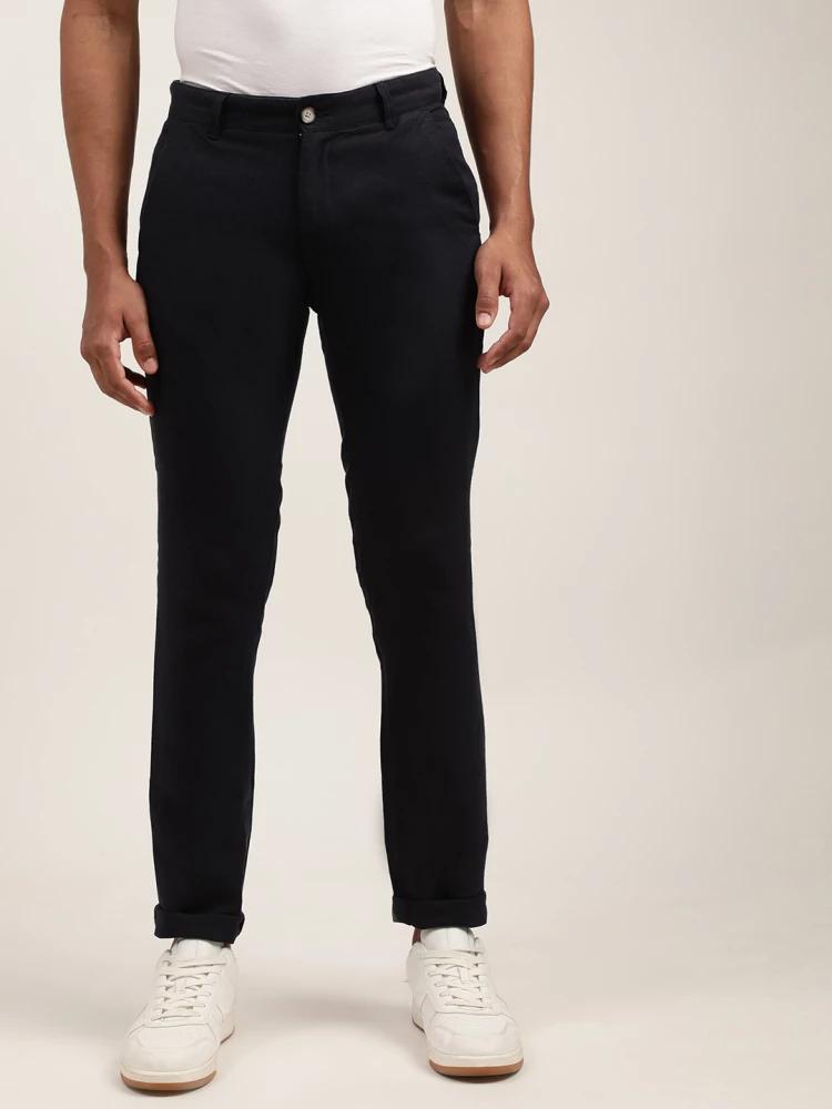 navy blue solid regular fit trouser