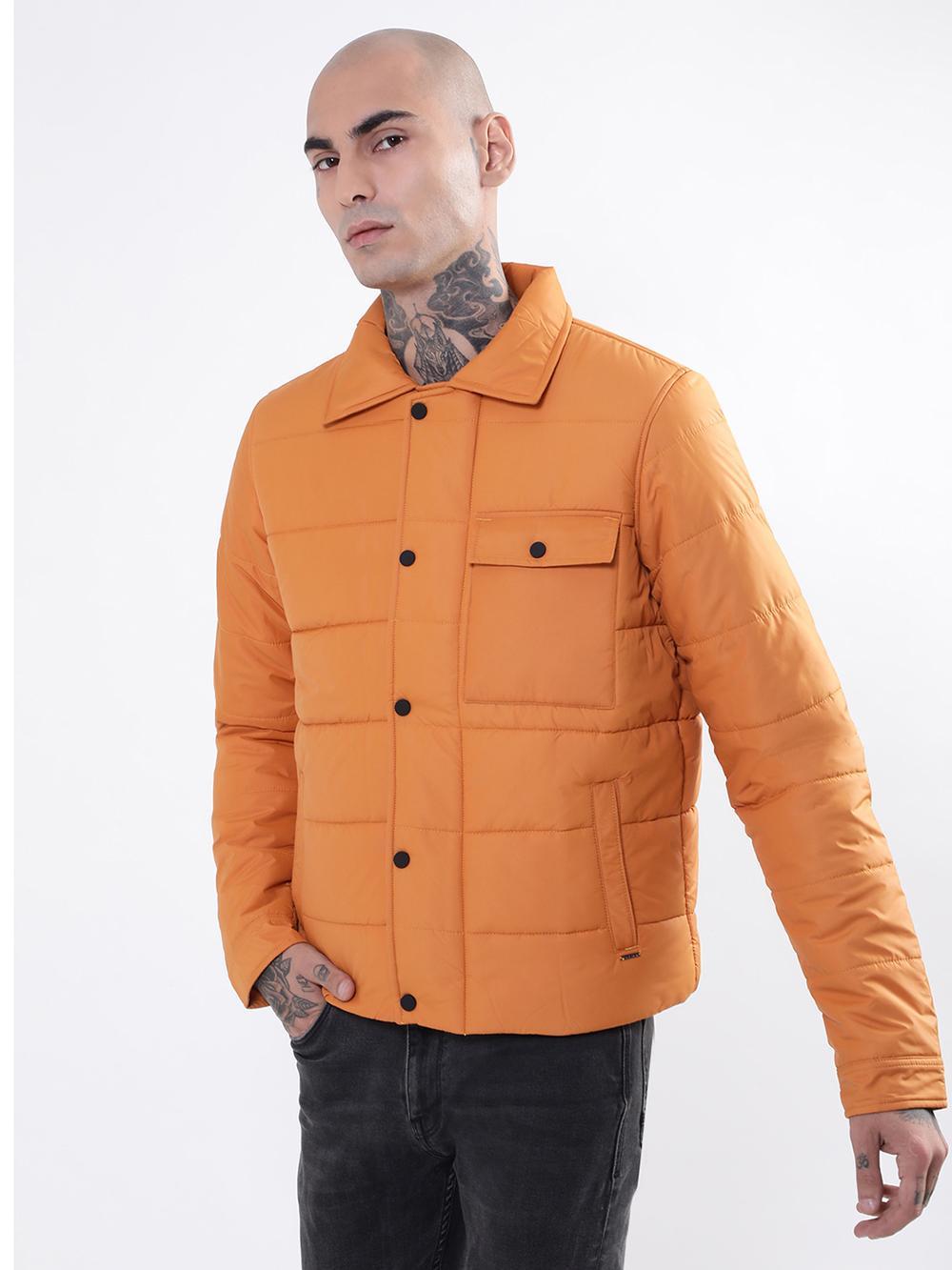 orange solid collar jacket