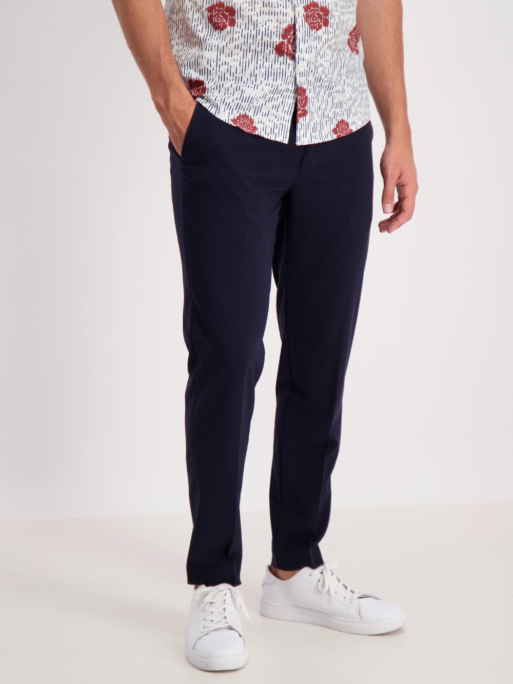 navy blue solid slim fit trouser